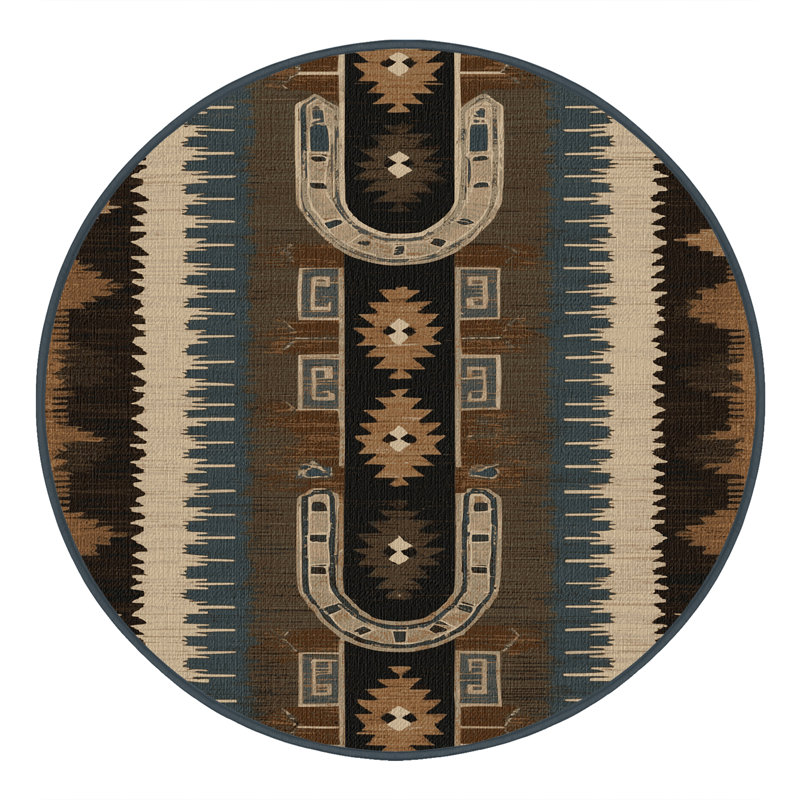  Tapis lavable à motif de fer à cheval du Sud-Ouest, Carré 5 pi x 5 pi