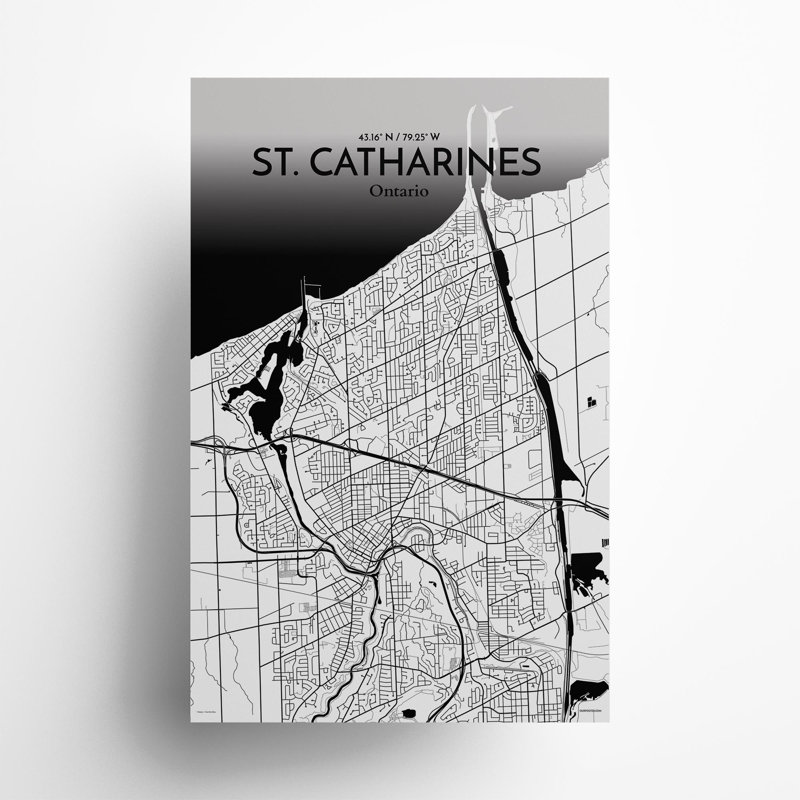 St. Catharines City Map, impression, H 17 po x l 11 po, Noir / blanc
