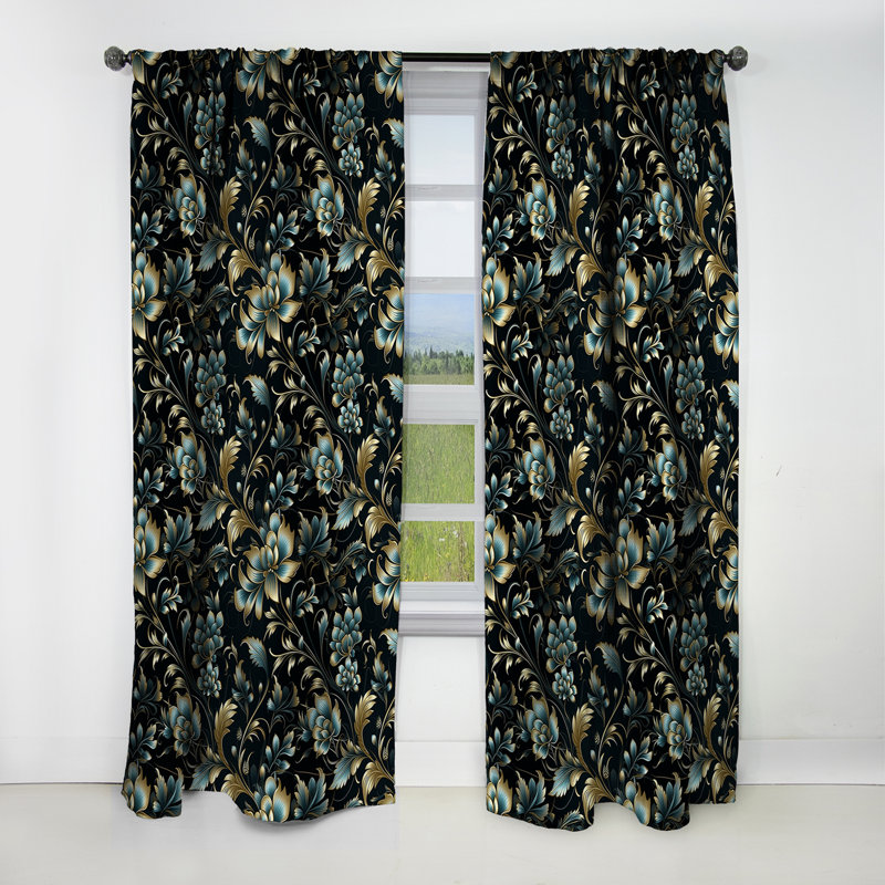 Gold And Blue Luxury Damask Symphony II - Damask Curtain - Blackout Curtain - 1 Panels, 52" W x 95" L