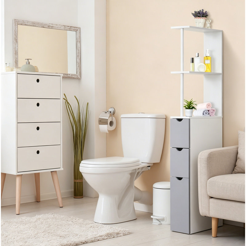 Tayjon Free-Standing Bathroom Cabinet, Slim Bathroom Cabinet, Storage Cabient, White