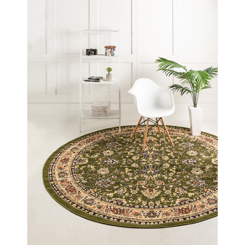 Tapis vert à motif floral Hanan, Round 5'3", Vert