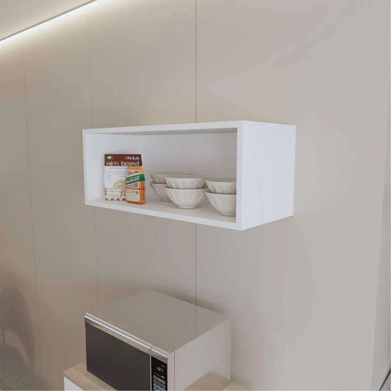 Rock Wall Cabinet With Open Storage, White