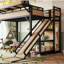 Lit mezzanine simple TG avec glissoire, tablettes de rangement et garde-robe intégrée, cadre de lit mezzanine en métal avec ports USB et lumières DEL, avec panneau perforé, sécuritaire et solide-965706762-965707254