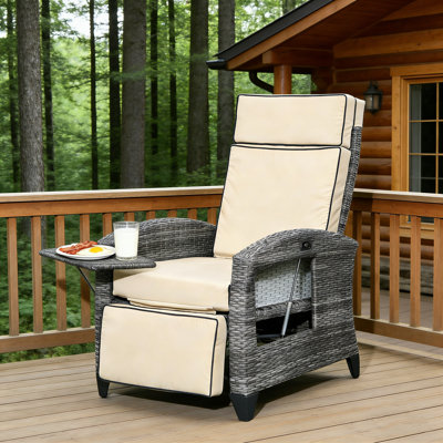 Outdoor Reclining Lounge Chair with 140-Degree Recline, Kick-Up Footrest, and Pop-Out Tray for Ultimate Patio Comfort.