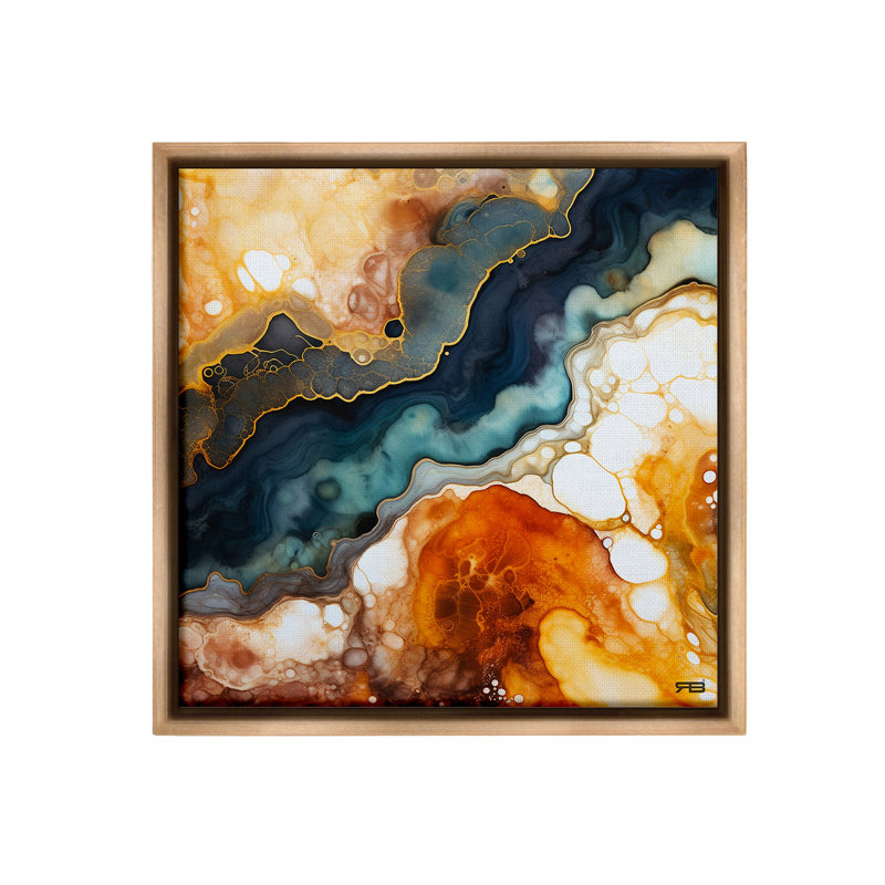 "Motif de géode liquide" par RB sur toile, Cadre flottant orme Montalcino, H 18 po x l 18 po