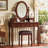 Vanity Desk with Adjustable Angle Mirror and Cushioned Stool Set, Velvet Fabric Lining 5 Drawers-231637690