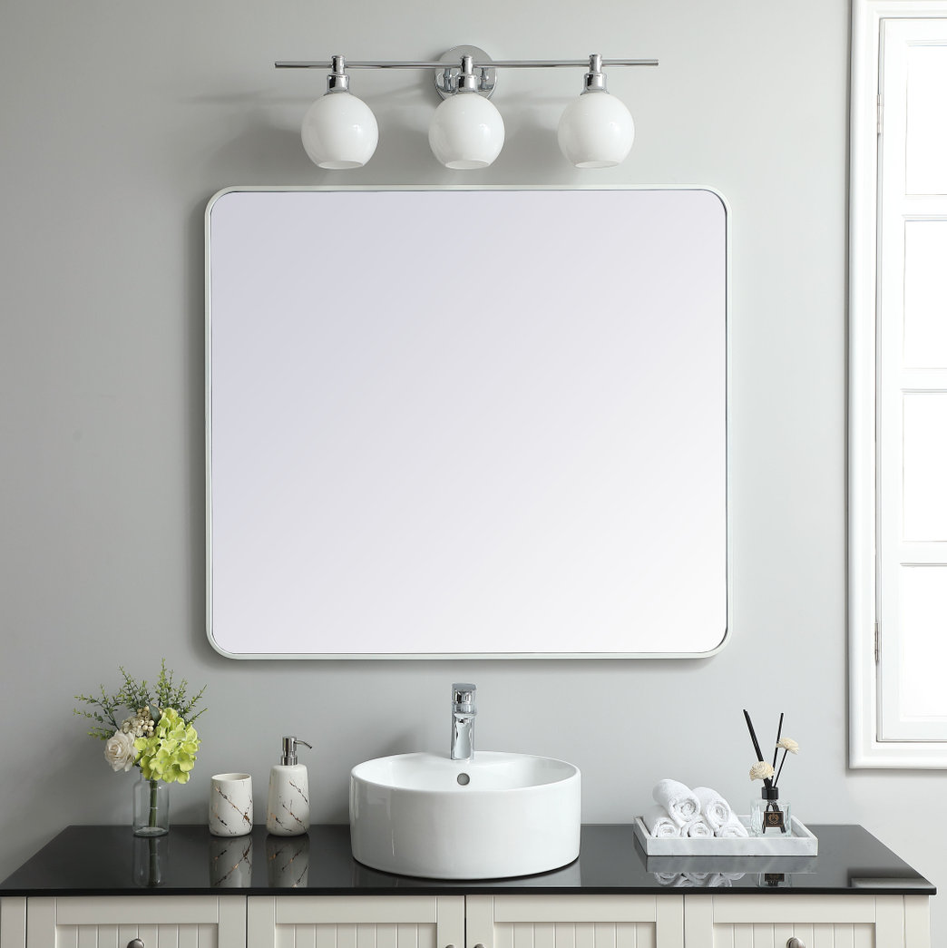 Sabine Metal Rounded Rectangle Wall Mirror, 40" x 36", Black