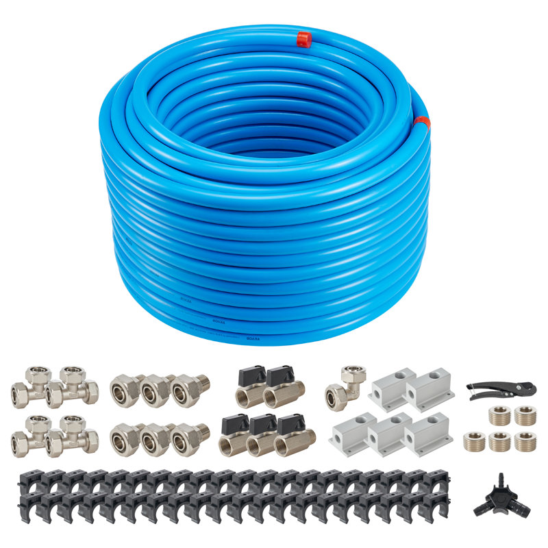 Système de conduites d'air pour compresseur d'air 3/4 po x 200 pi PEHD / aluminium bleu, H 1 po x l 2 400 po x P 1 po