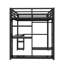 Structure de lit mezzanine multifonctionnelle avec garde-robe intégrée, bureau et tablettes de rangement, parfaite pour un espace peu encombrant et confortable