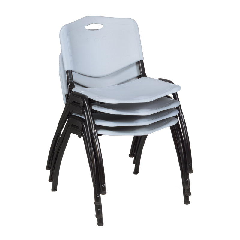 Industrial Gray Leather & Metal Stacking Chair - 20"W x 30"H