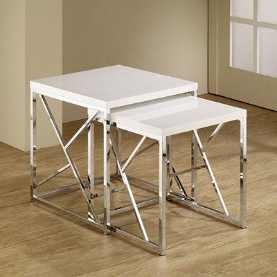 Cimora Nesting Table With White Tops Large And Chrome Legs