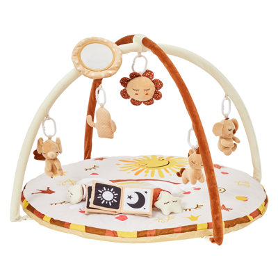 Tapis d'éveil pour bébé avec 9 jouets sensoriels, centre d'éveil doux et lavable, tapis antidérapant pour bébés de 0 à 18 mois, brun