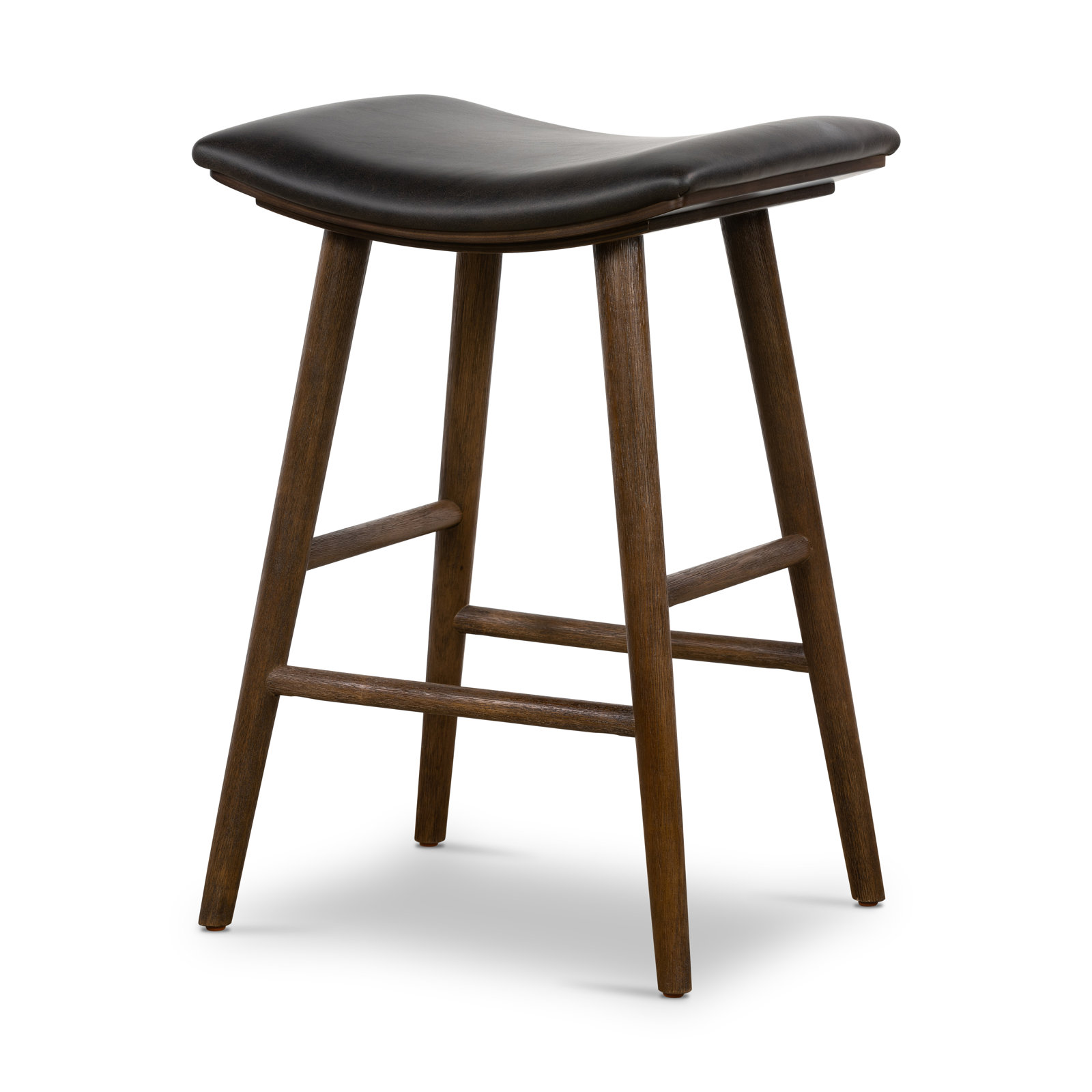 Schaeffer 30" Bar Stool, Bar Stool (30" Seat Height), Faux Leather - Distressed Black/Warm Parawood