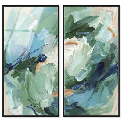 Échos en sauge III - Reproduction acrylique encadrée d'Ira Colmeva, ensemble de décoration murale Sage par Art Remedy, cadre noir, 22 x 44