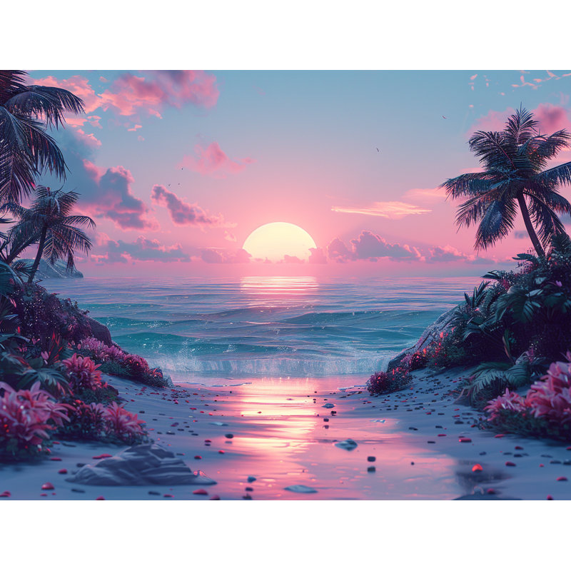 Beach Sunset Landscape Room Darkening Curtain Pair, 40" W x 84" L
