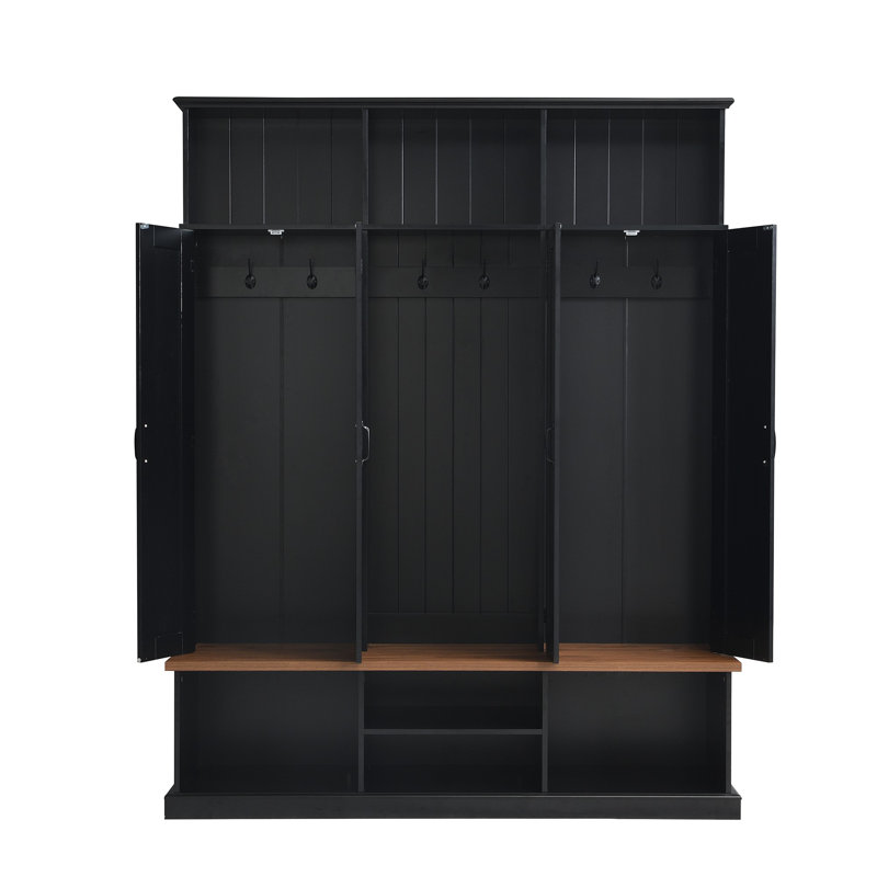 Arbre d'entrée de ferme avec banc, 3 casiers supérieurs et un espace de rangement inférieur, portemanteau de ferme avec crochets et armoires pour l'entrée, le couloir, le vestibule, le salon
