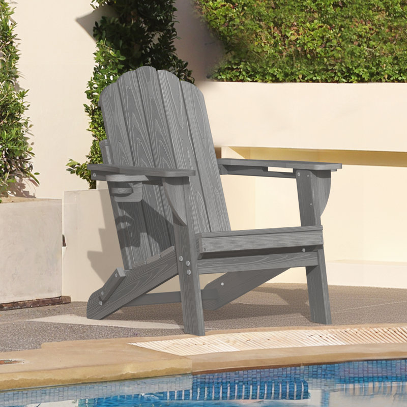 Dauji Oversize Wood Texture Adirondack Foldable Chair Weather-Resistant Fire Pit Chair, Gray