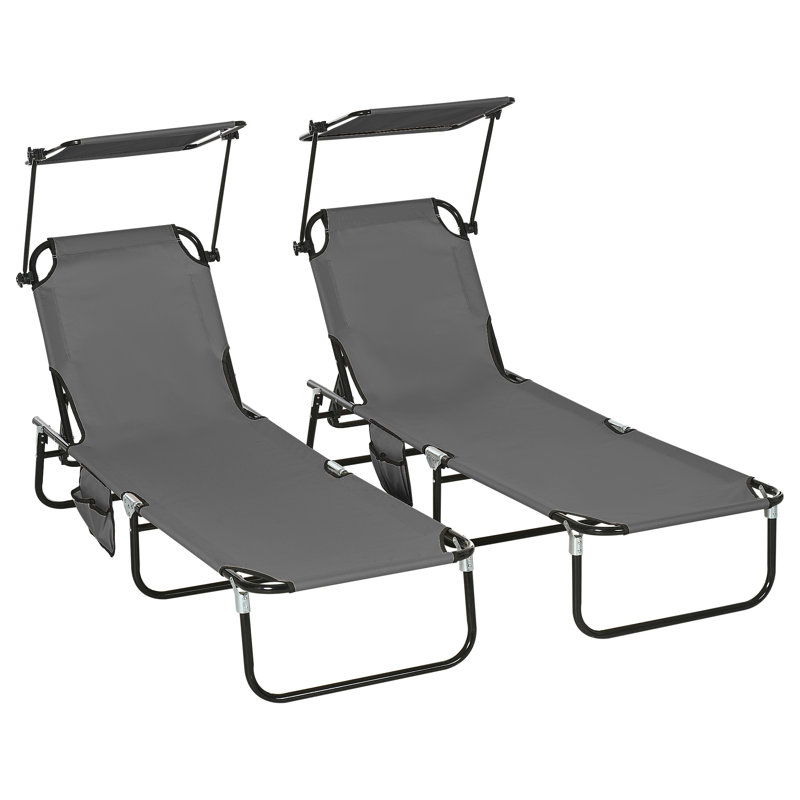Outsunny Folding Chaise Lounge Pool Chairs, Dark Gray