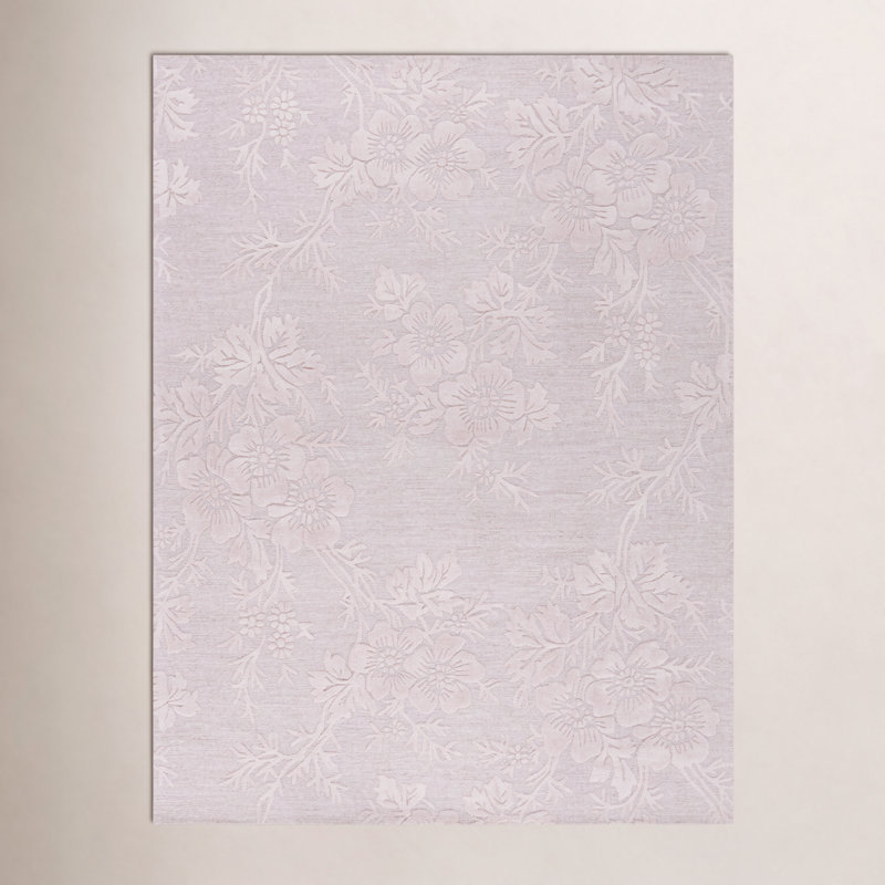 Ivory / Charcoal Hand-Tufted Wool, Cotton, and Viscose Area Rug, Rectangle 8' x 10'