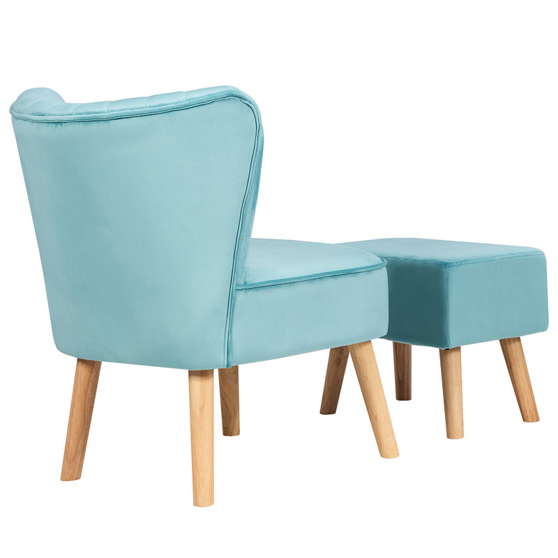 Velvet Slipper Chair with Ottoman, Green Velvet