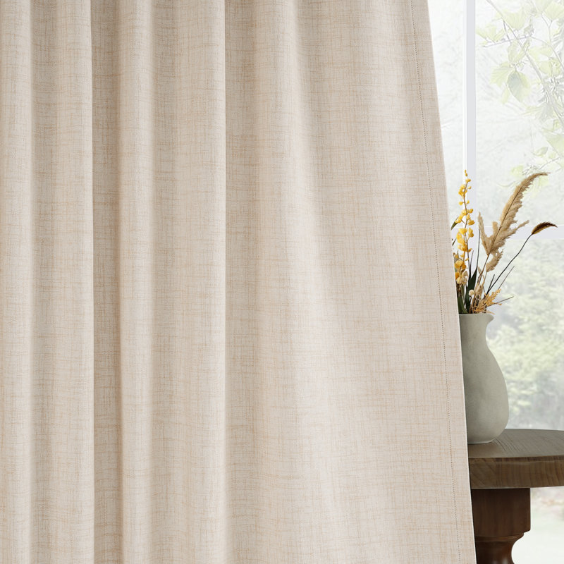100% Blackout Curtains 50 Inch Faux Linen Thermal Insulated Blackout Drapes For Bedroom Window (Set Of 2 Panels), Cream