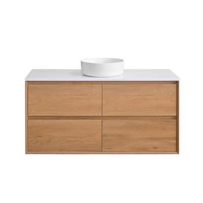 Meuble-lavabo mural simple 48 po avec comptoir en quartz 48 po