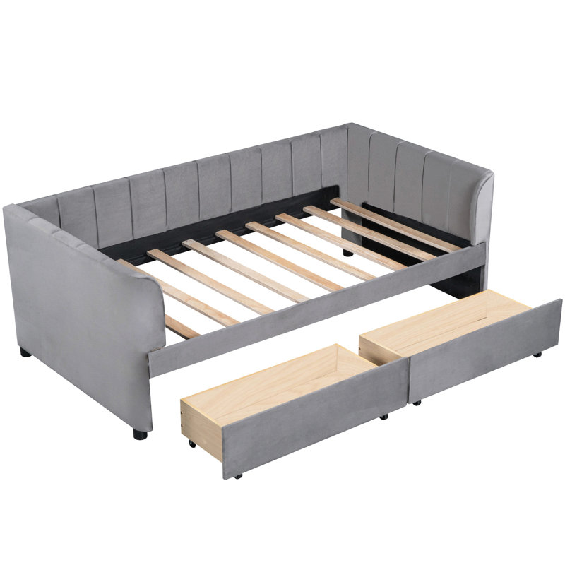 Lit de jour simple gris avec une expérience sereine et 2 tiroirs ergonomiques, Gris