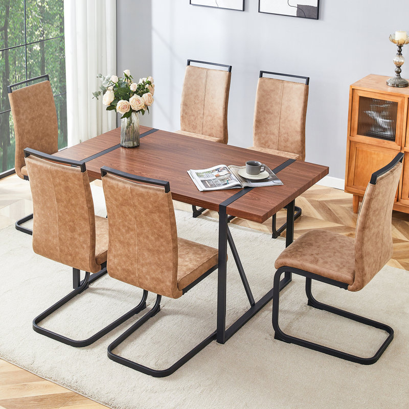 Rectangular Pedestal Dining Table Set, 7 Pieces Included