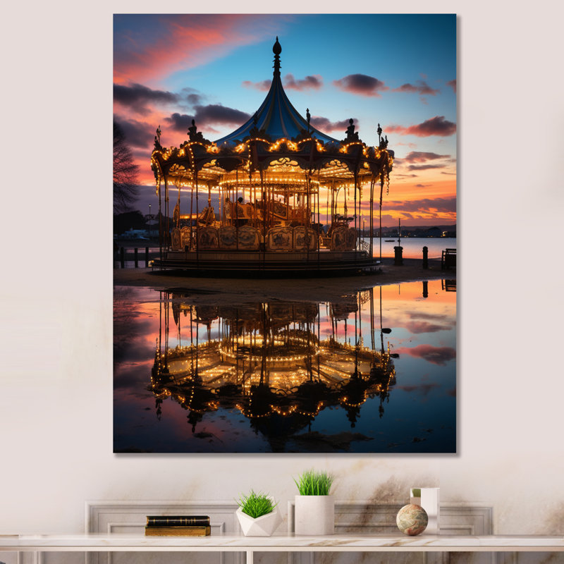 Kullan " Carousel Carousel At Twilight ", 32" H x 24" W x 1" D, Wrapped Canvas