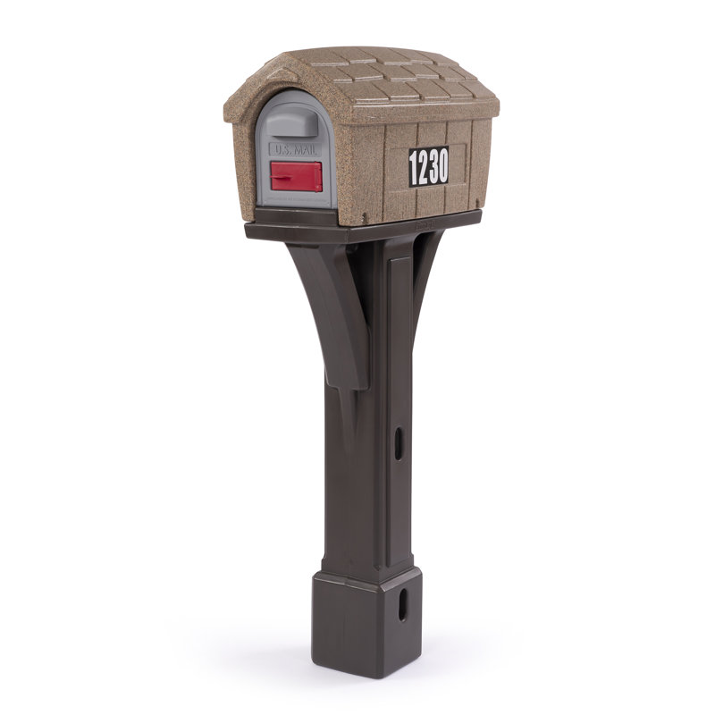 Classic Brown Plastic Post Mount Mailbox with Dual Access