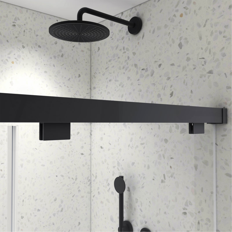 Porte de douche double coulissante noire mat sans cadre 6076 pouces avec fonction de fermeture douce réglable en verre trempé de 8 mm avec Nano facile à nettoyer et anti-déflagrant