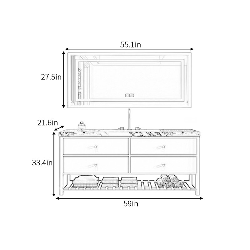 Armoire de salle de bain simple et moderne, 59", Noir