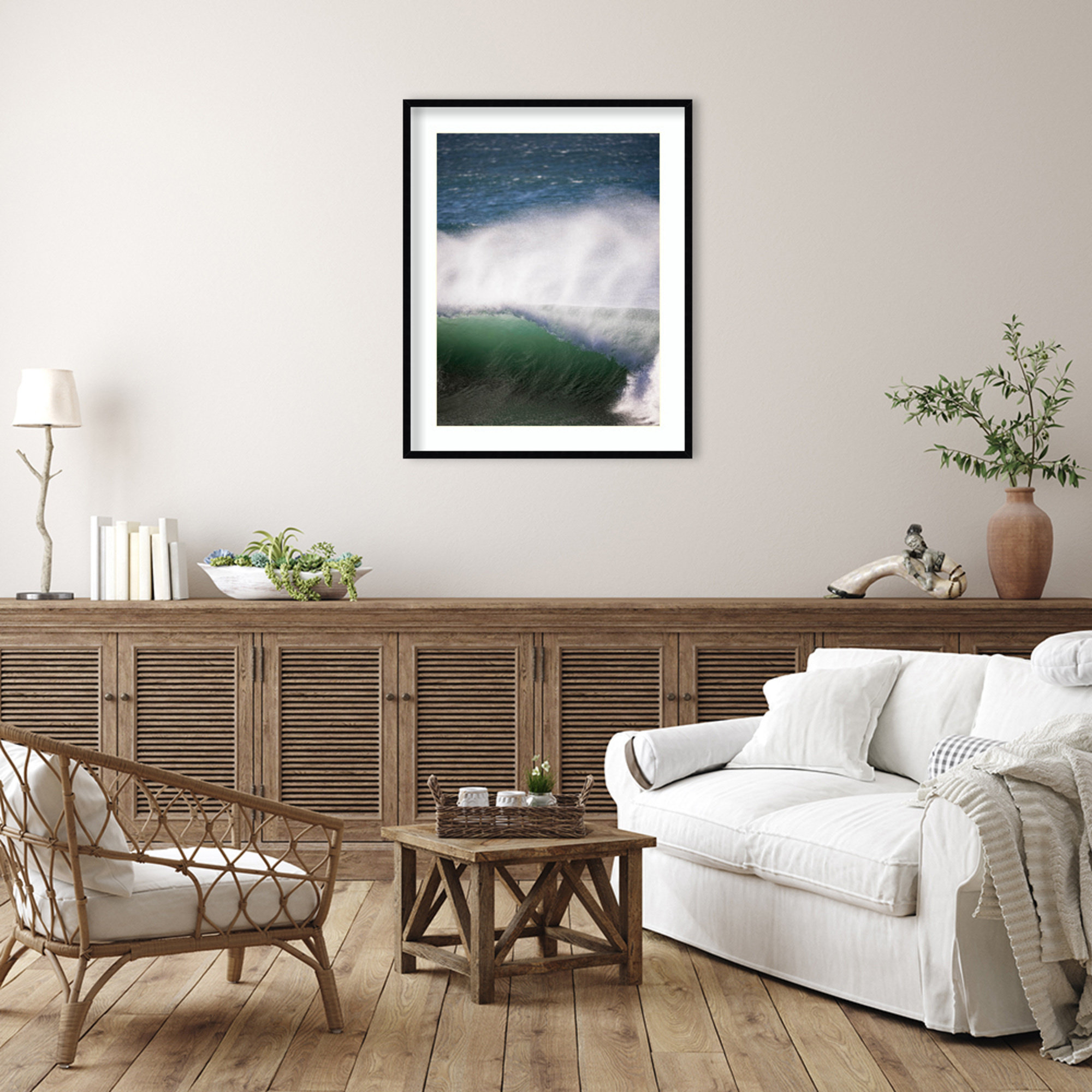Tube Wave by Shot by Clint Wood Framed Wall Art Print, Black , 41" H x 33" W
