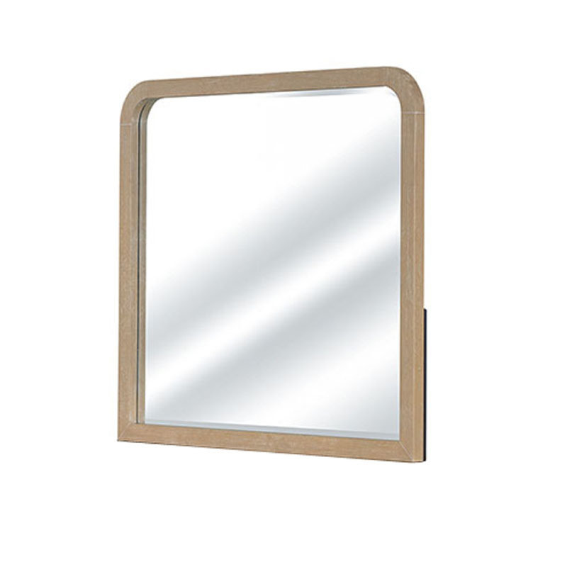 Miroir de commode Tanya, bord courbé biseauté, bois brun naturel 40 x 46