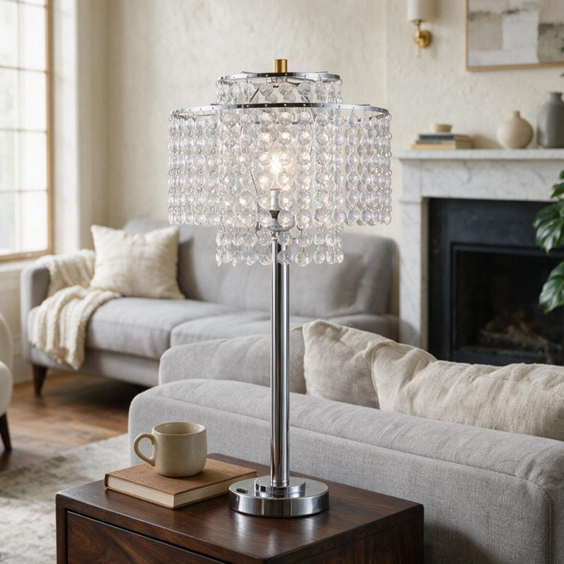 Lampe de table 26 po à 2 niveaux «Holly Glam» avec charge et port USB, 26 po