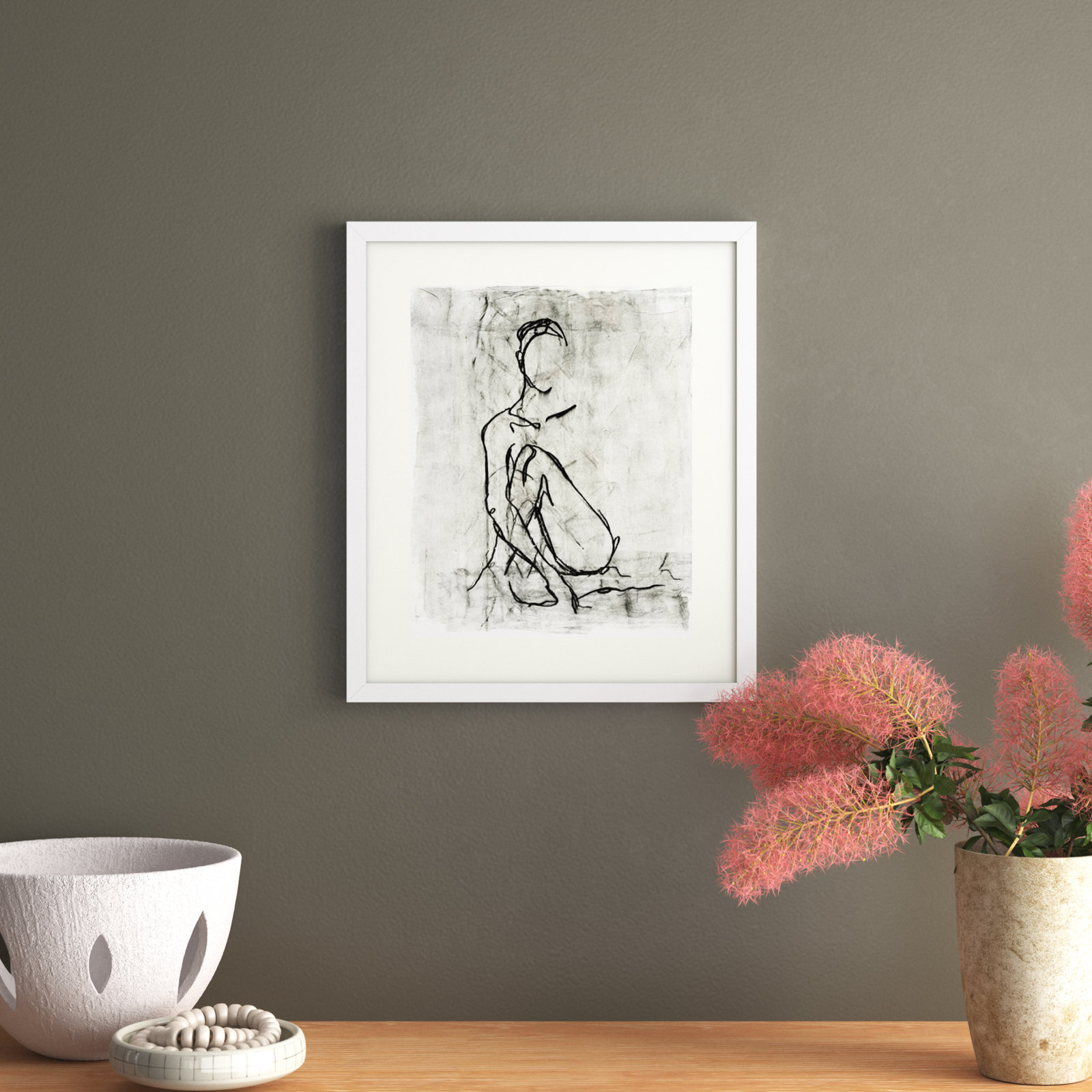 Embellished Nude Contour II Print, 20" H x 17" W, White Framed Paper