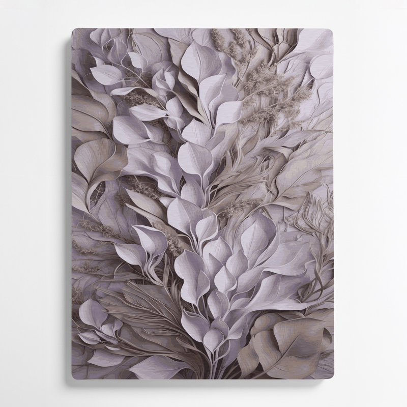 Abstrait floral 19, art mural gris en métal, H 11 po x l 14 po