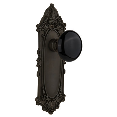 Plaque victorienne avec bouton de porte en porcelaine noire
