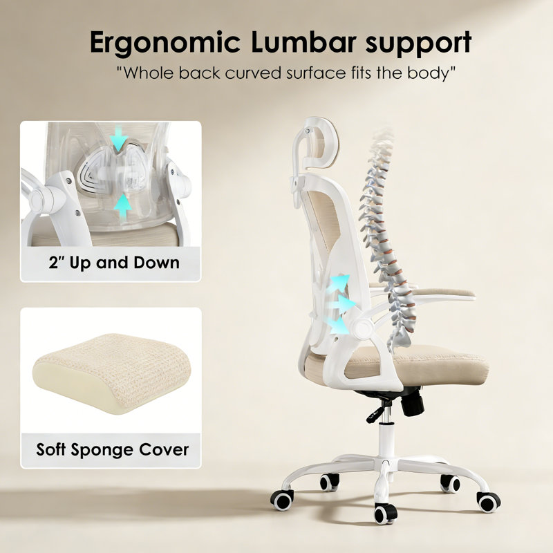 Home Office Desk Chair with Headrest, Ergonomic Office Chair, High Back Computer Chair with Armrests and Adjustable Lumbar Support