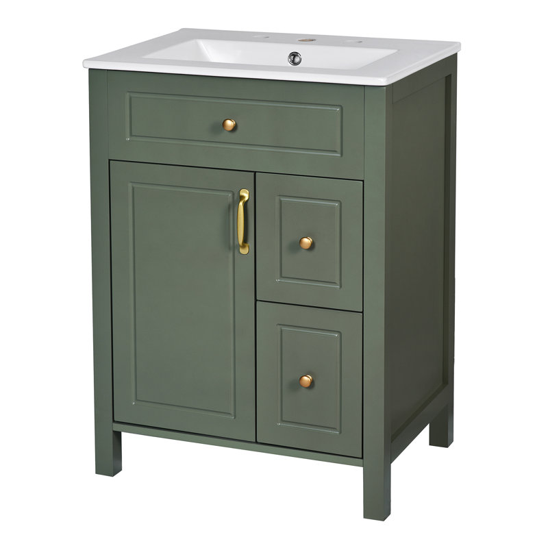 24" Single Bathroom Vanity With Ceramic Top, Green