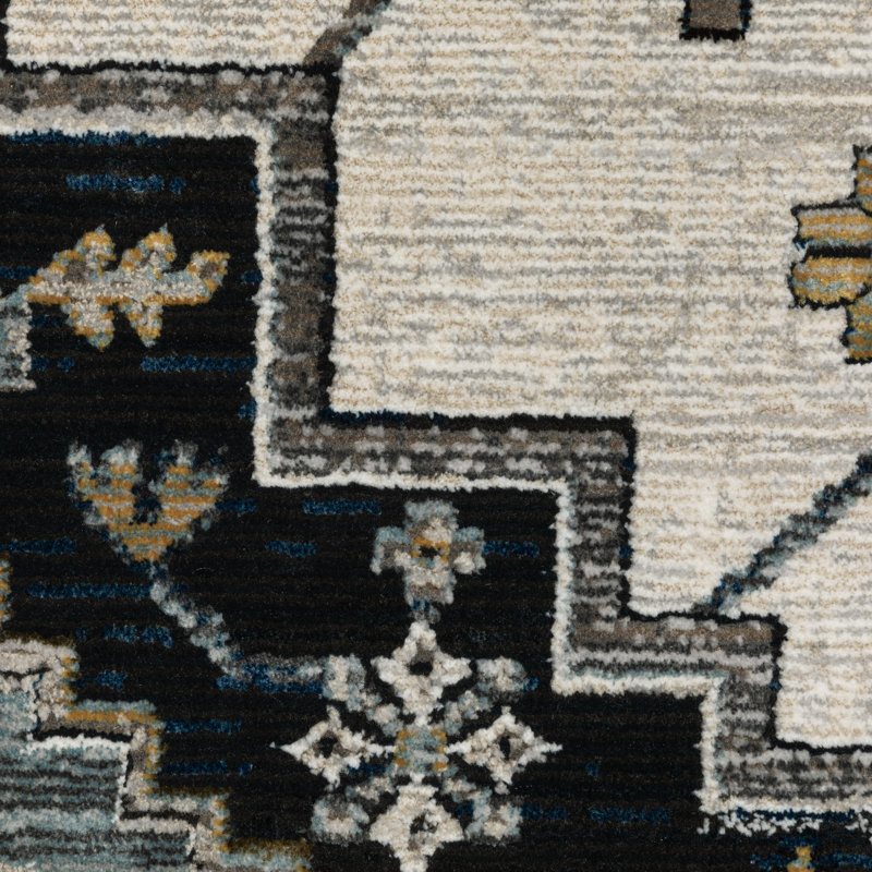 Edgette Oriental Medallion Blue/ Grey Area Rug, Rectangle 6'7" x 9'9"