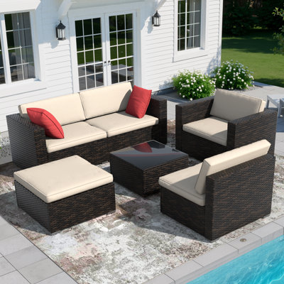 6/7-Piece Patio Furniture Set, Modular Sectional Sofa With Armchair/Storage Box, All-Weather Outdoor Couch With Cushions & Pillows And Coffee Table For Backyard, Deck