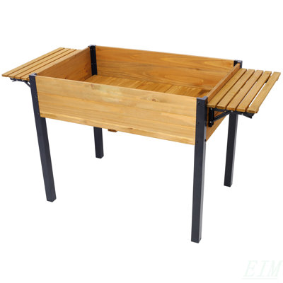 Lit de jardin surélevé, boîtes à fleurs en bois à pieds en métal avec tablette de rangement pliante, boîte à fleurs surélevée pour faire pousser des herbes fraîches, des légumes, des fleurs pour le patio extérieur, une terrasse, un balcon