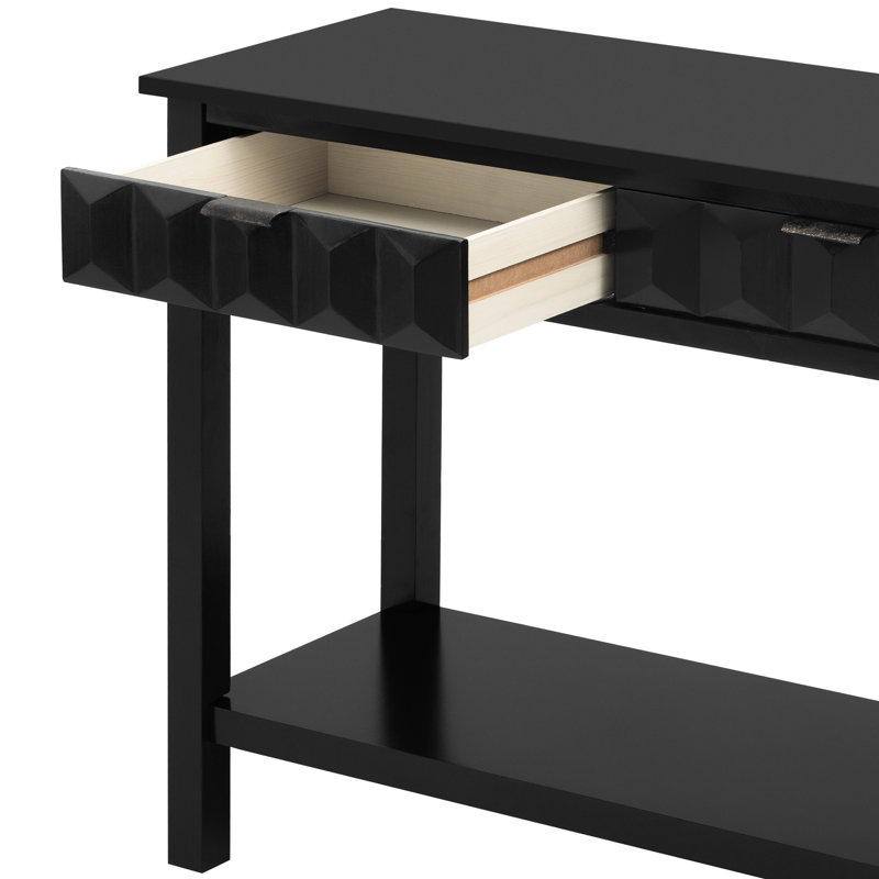 Console avec design géométrique et placage de sapin, Noir