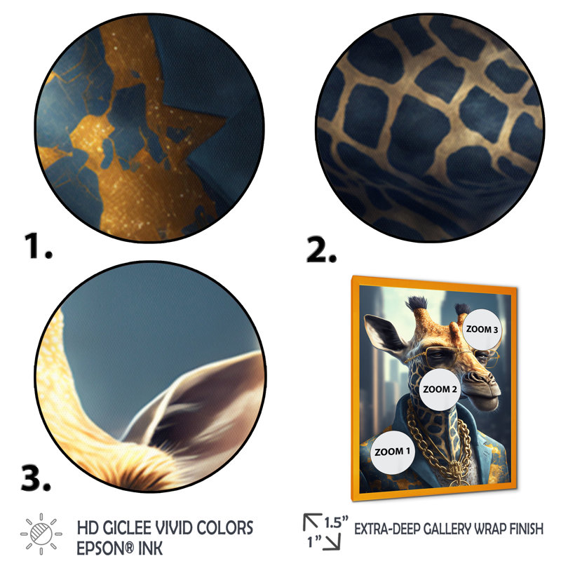 Girafe Ganster - Impression sur toile, Impression dorée sur toile encadrée, H 20 po x l 12 po x P 1 po
