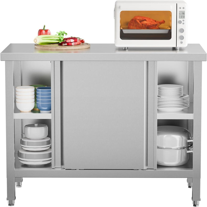 39 X 19 Inches Stainless Steel Prep Table With Cabinet And 2 Sliding Doors