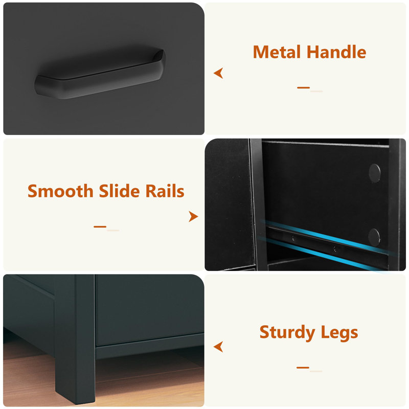 Jaylianiz 6 - Drawer Dresser with Power Outlet, Chest of Drawers with LED Lights and Open Storage, Black