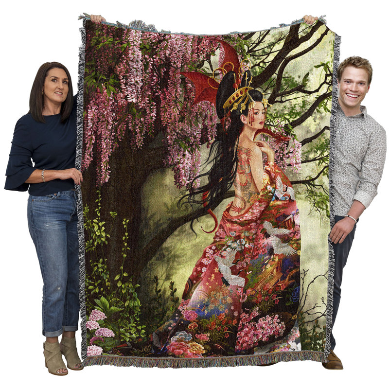 Pure Country Weavers Silk Blanket with Dragon by Nene Thomas - Gift Fantasy Tapestry Throw Woven from Cotton - Made in the USA (72x54)