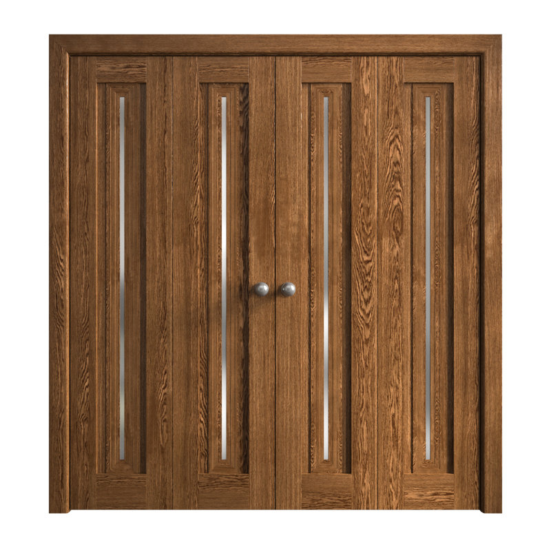 Portes coulissantes doubles pliantes pour placard 96 x 80 pouces Ego 5014 Chêne Cognac, rails robustes, moulures, garnitures, quincaillerie, bois massif, portes de placard de chambre