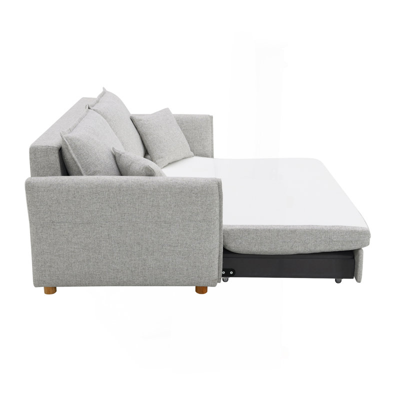 Gray Chenille Sleeper Sectional Sofa W/ Storage & 2 Toss Pillows